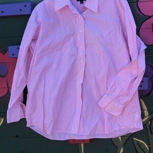 Women’s Lands’ End Pink Striped Button Front Comfort Shirt.Size